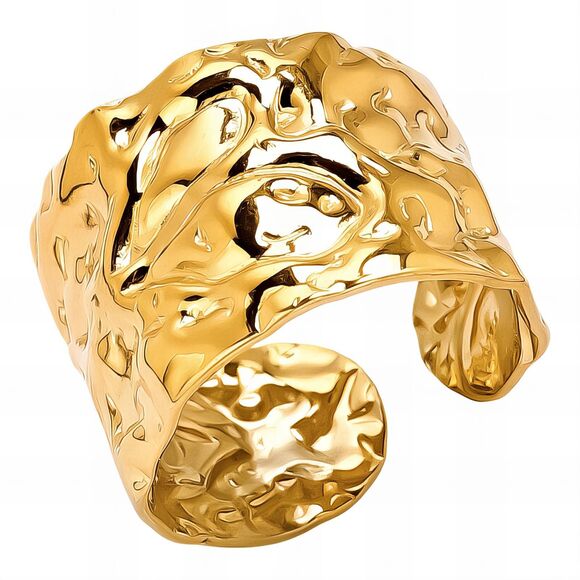 18K Gold Plated Women’s Textured Finger Ring | Open Back | Everyday Waterproof - Picture 1 of 10